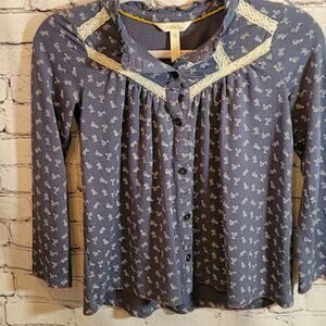 Matilda Jane Button up top- Girl's size 10- Blue